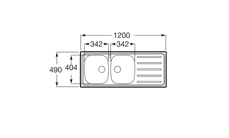 Medidas del fregadero de cocina 1200 x 490 J - ROCA